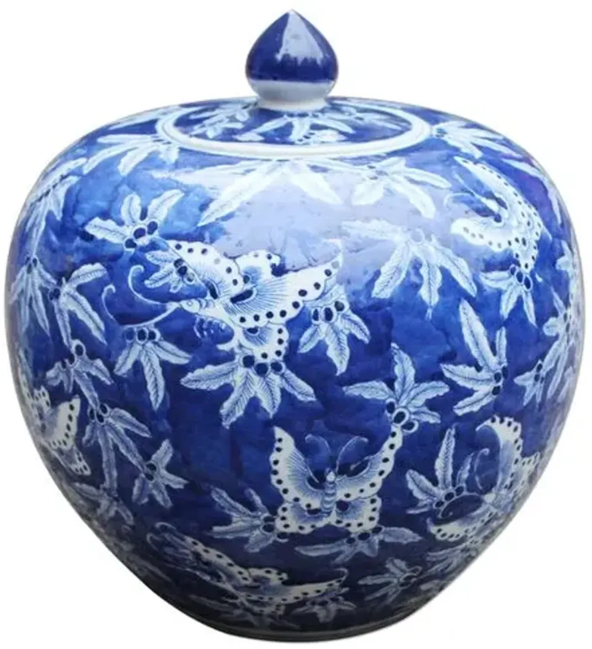 12" Butterfly Melon Jar - Blue/White