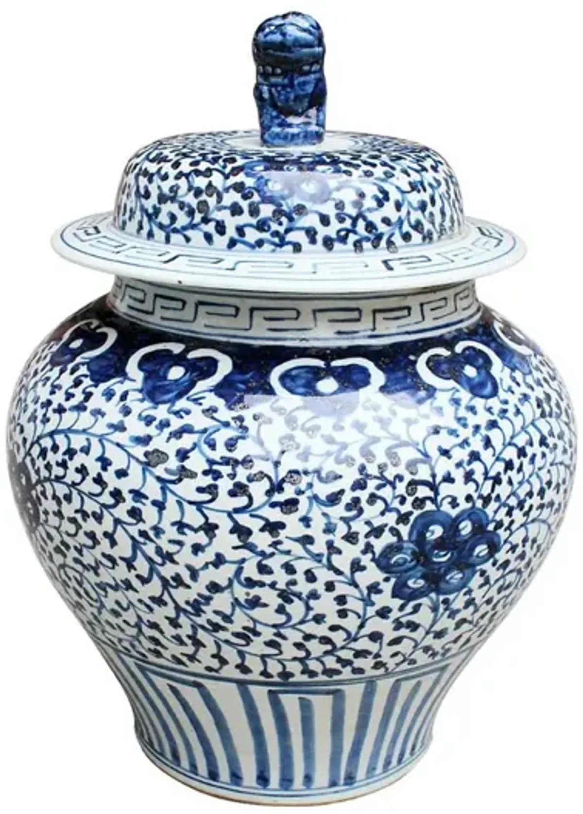 17" Curly Vine Jar, Blue/White