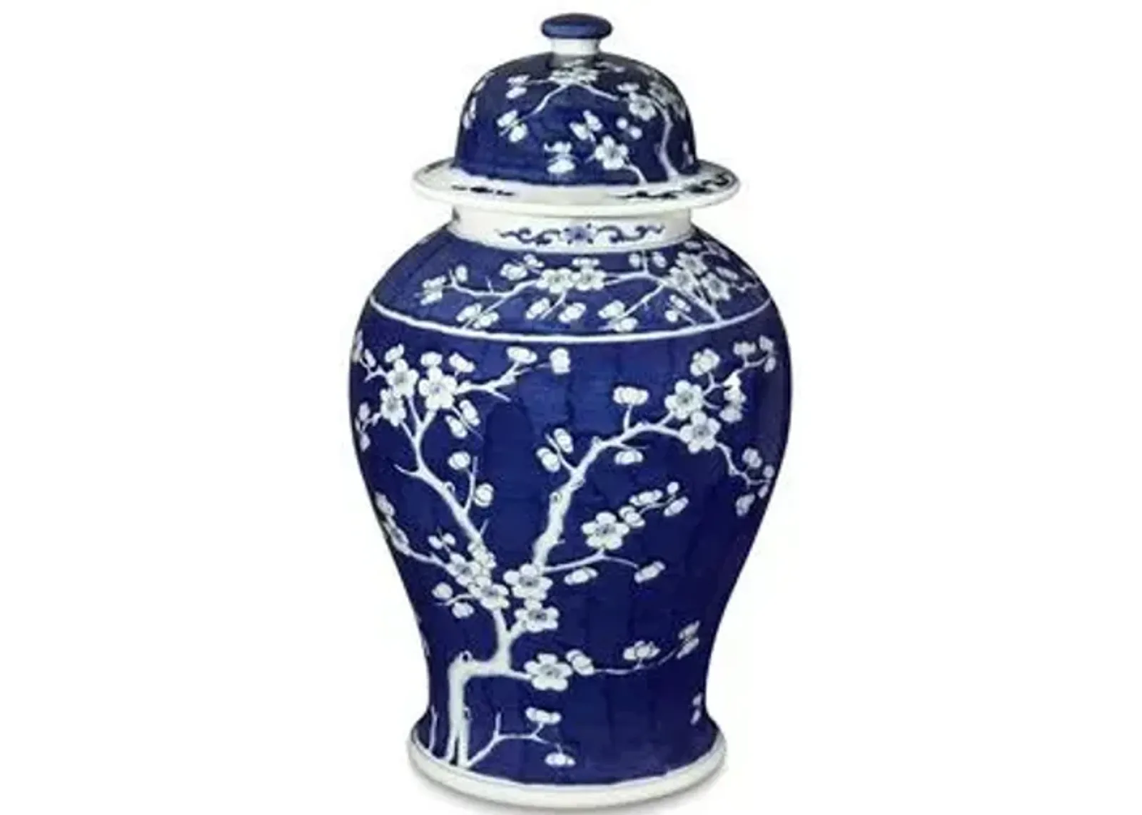 21" Plum Tree Temple Jar - Blue/White