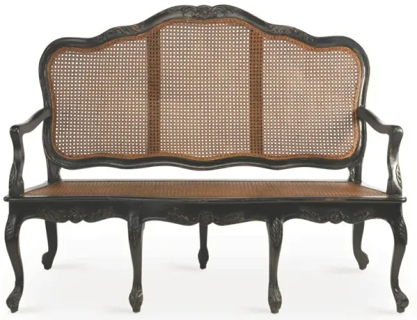 Cane Three-Seat Sofa, Black/Natural