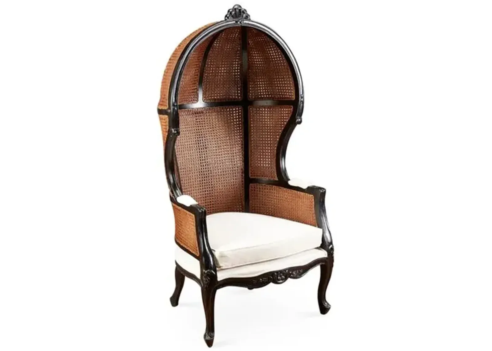 Eliza Canopy Chair - Black/Off-White Linen - Handcrafted - Ivory