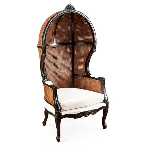 Eliza Canopy Chair - Black/Off-White Linen - Handcrafted - Ivory