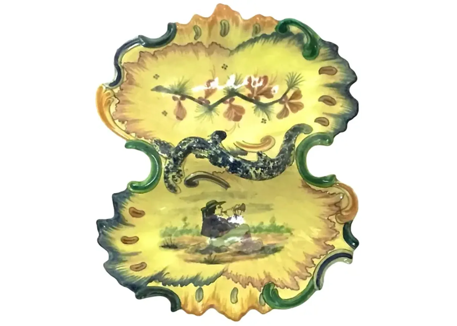 Quimper Flutist & Floral Serving Dish - Vermilion Designs - Yellow