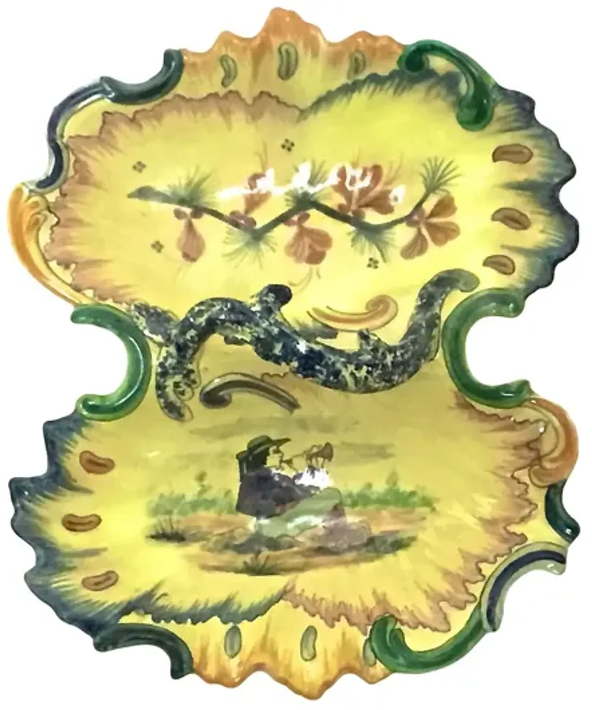 Quimper Flutist & Floral Serving Dish - Vermilion Designs - Yellow