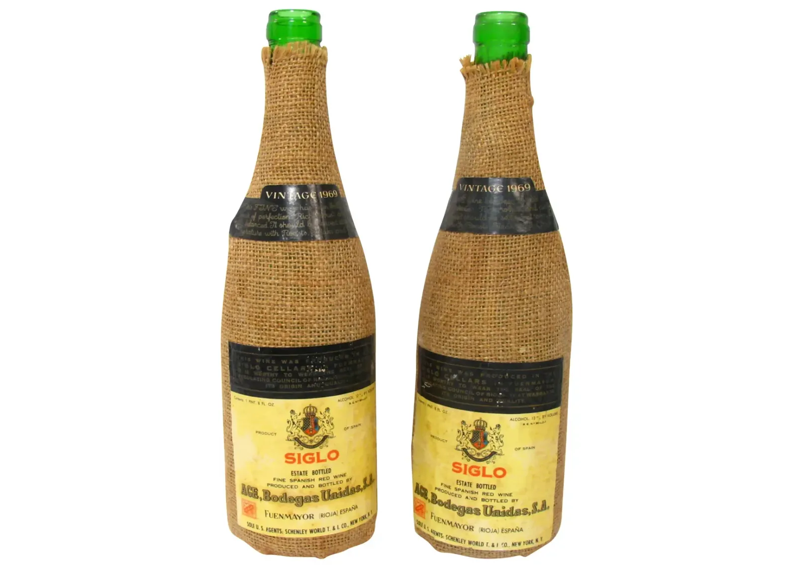 Spanish Wine Bottles - Set of 2 - Chez Vous - Yellow