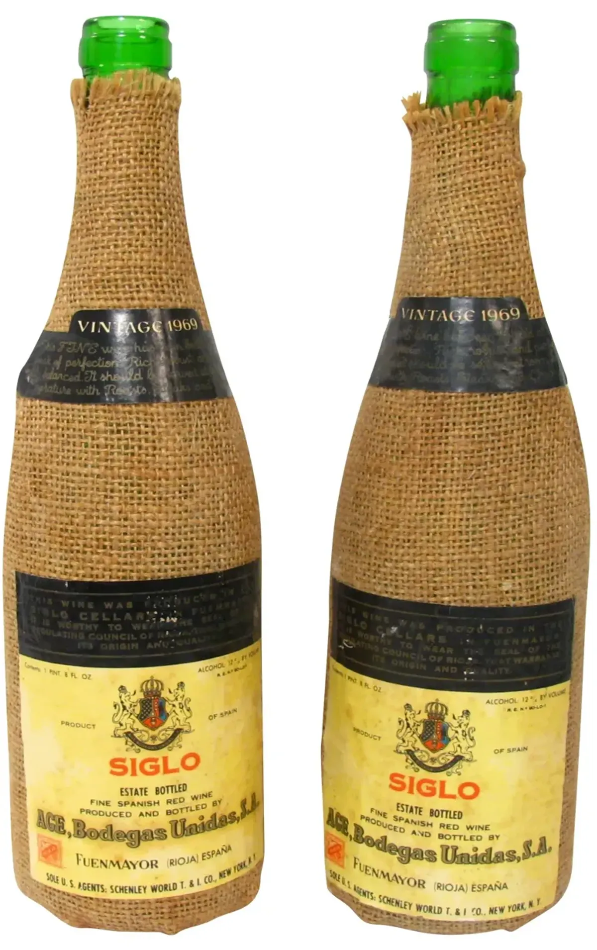 Spanish Wine Bottles - Set of 2 - Chez Vous - Yellow