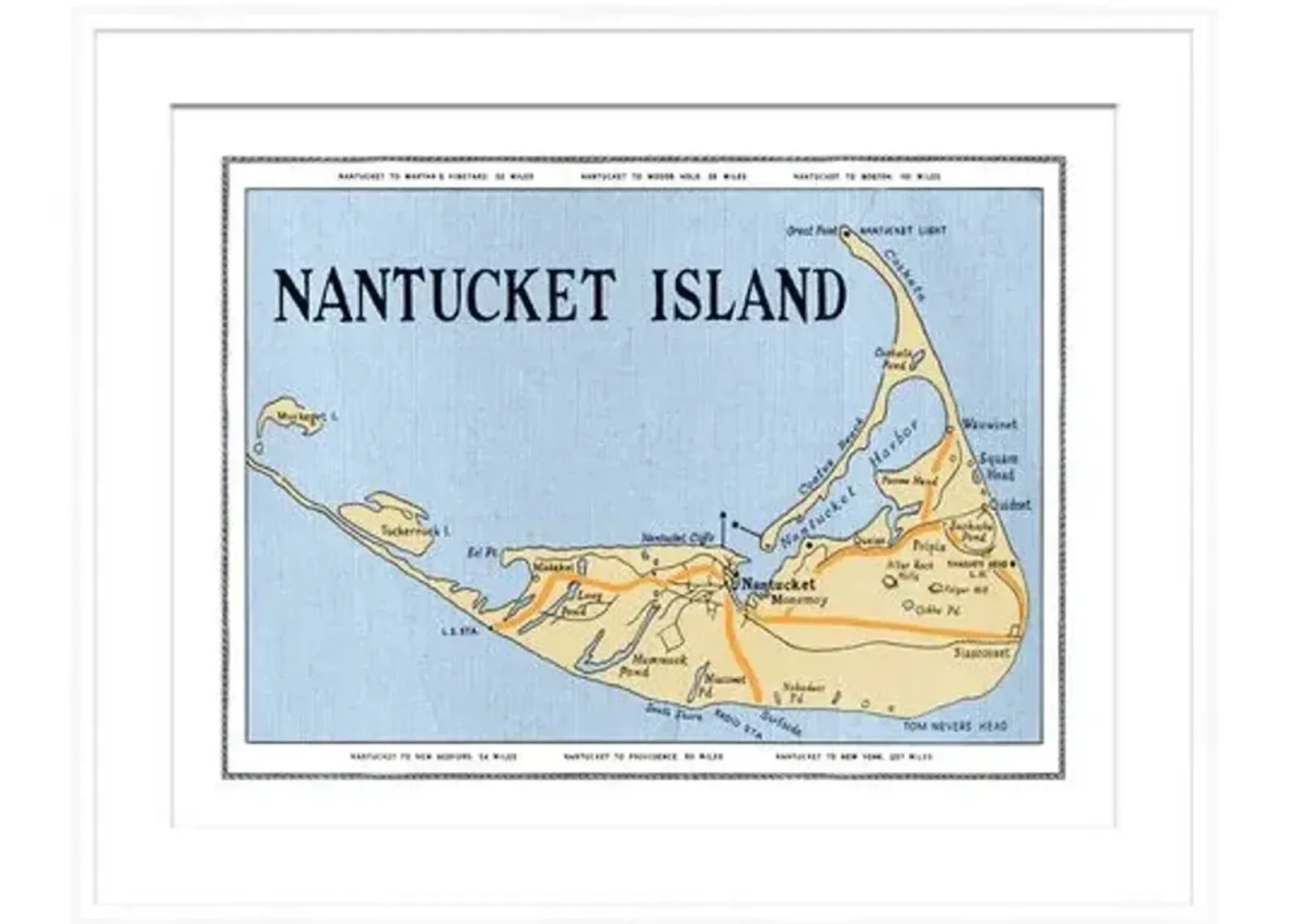 Nantucket Map in White Frame - Soicher Marin - Blue