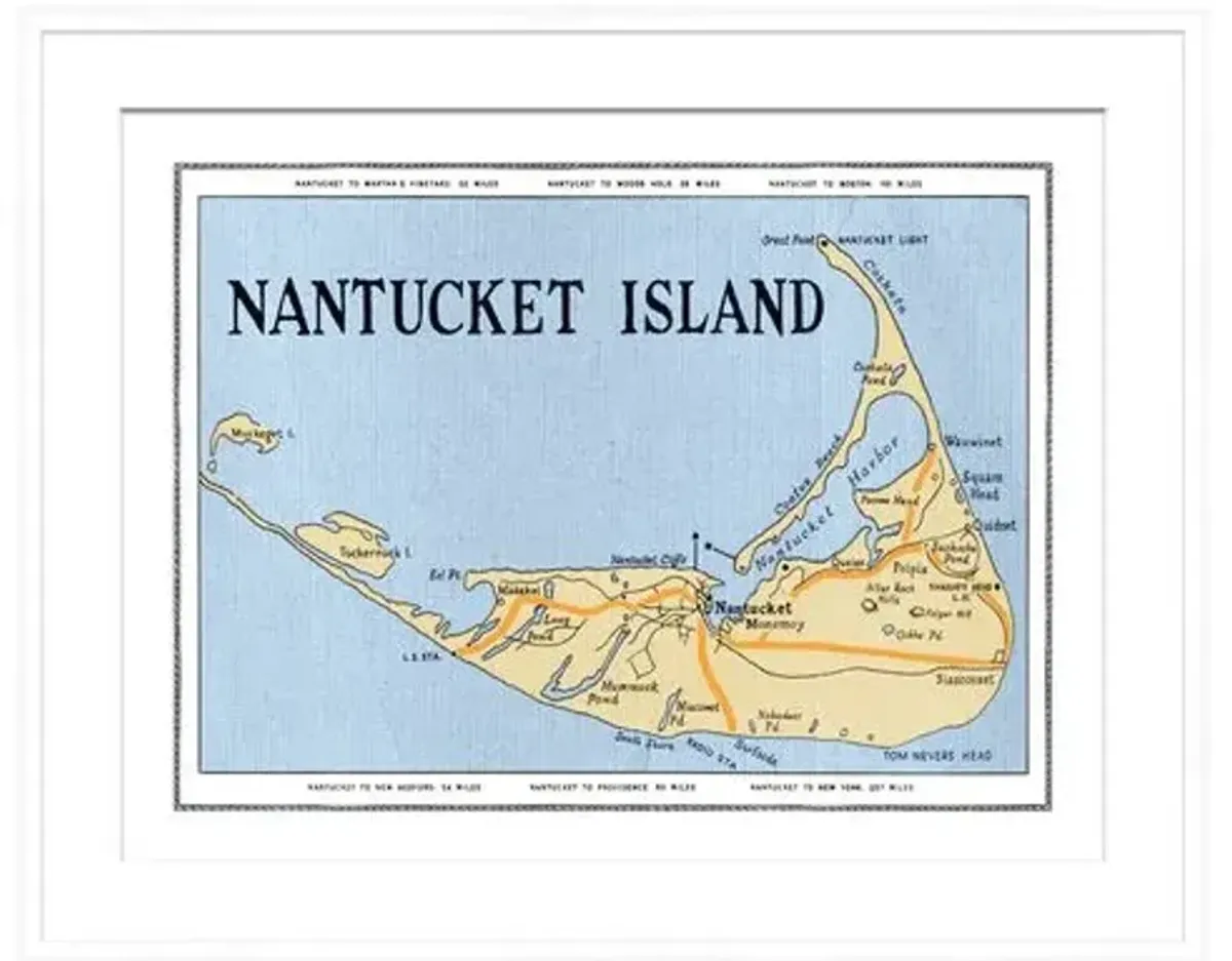 Nantucket Map in White Frame - Soicher Marin - Blue