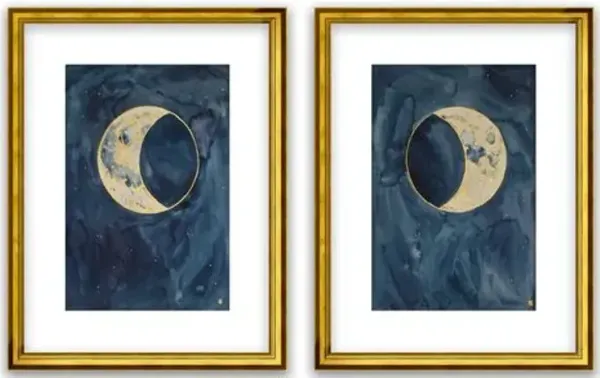 Laura Roebuck - Indigo Crescent I & II Painting - Blue