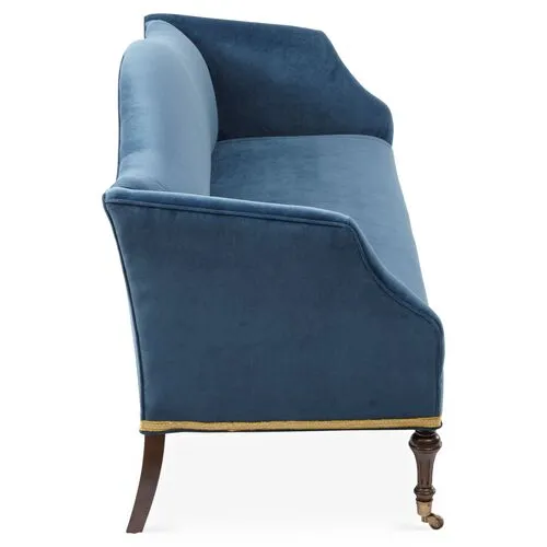 Lydia Camelback Settee - Peacock Velvet - Blue