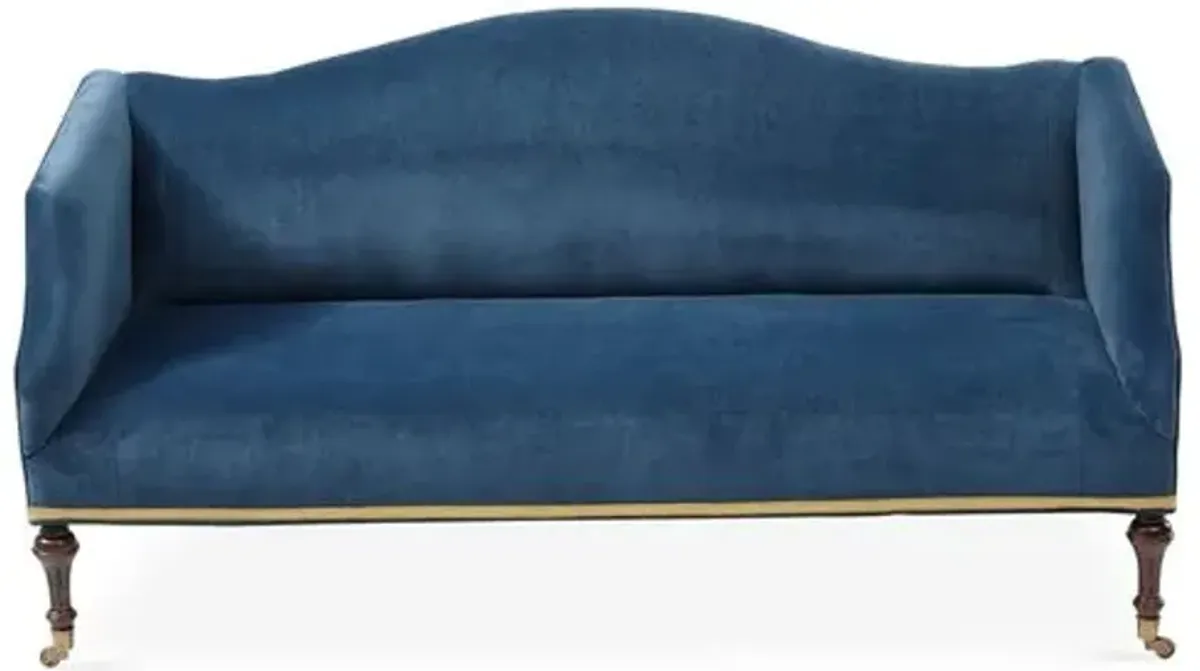 Lydia Camelback Settee - Peacock Velvet - Blue