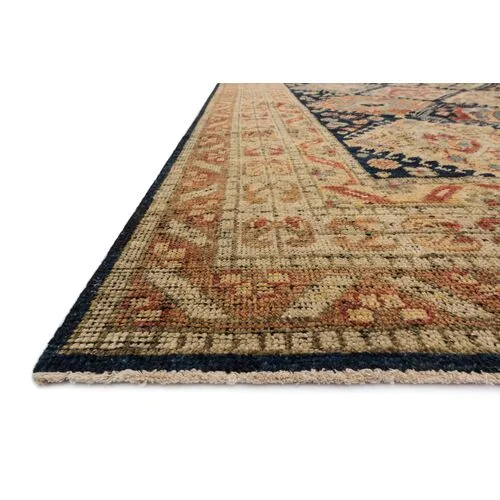 Paola Hand-Knotted Rug - Navy/Tan - Brown - Brown