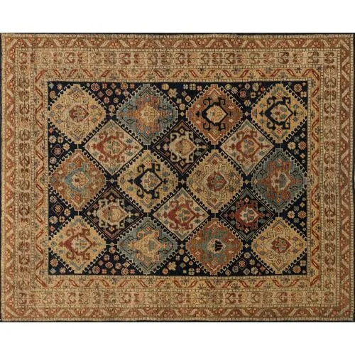 Paola Hand-Knotted Rug - Navy/Tan - Brown - Brown