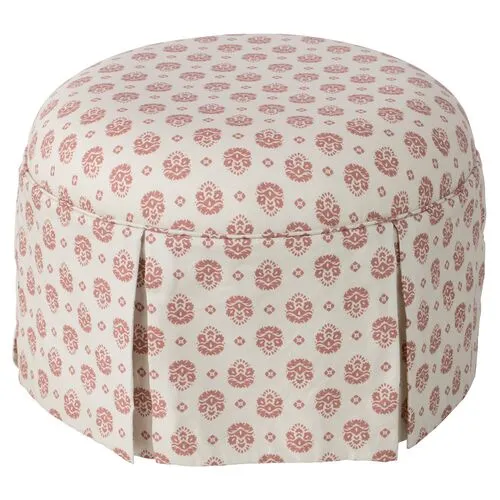 Liza Skirted Ottoman - Floral - Handcrafted - Red