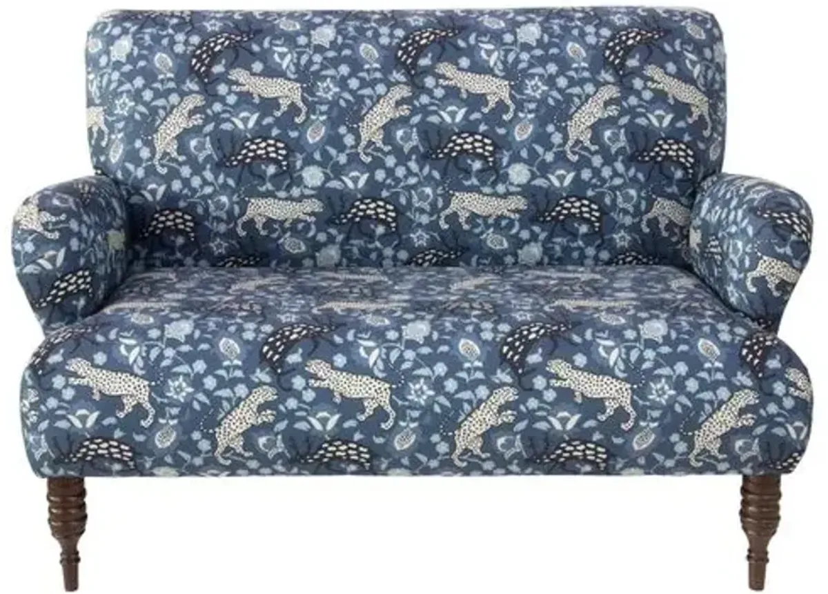 Nicolette Leopard Settee - Blue - Handcrafted