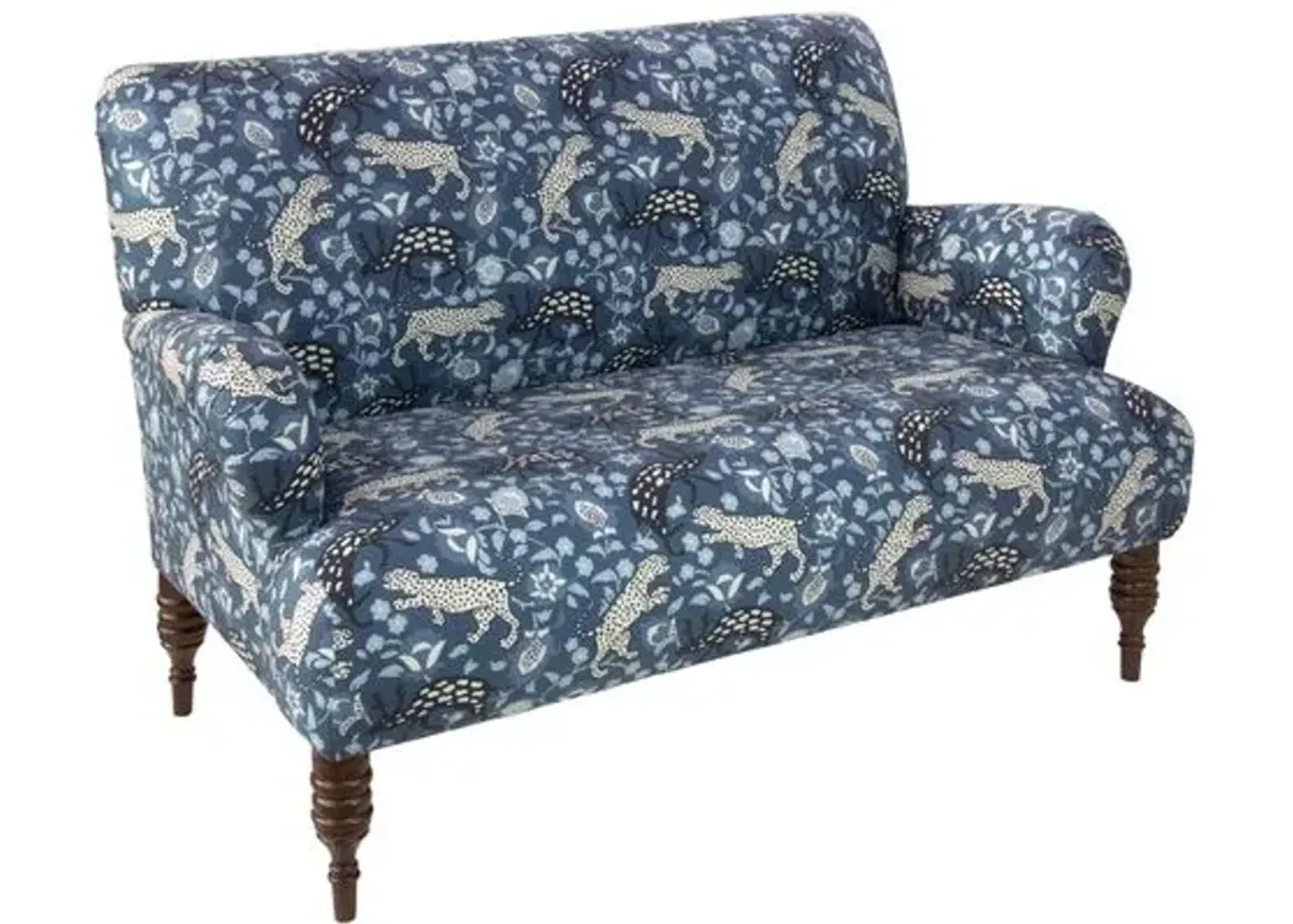 Nicolette Leopard Settee - Blue - Handcrafted