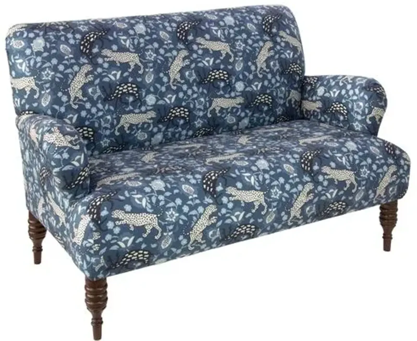 Nicolette Leopard Settee - Blue - Handcrafted