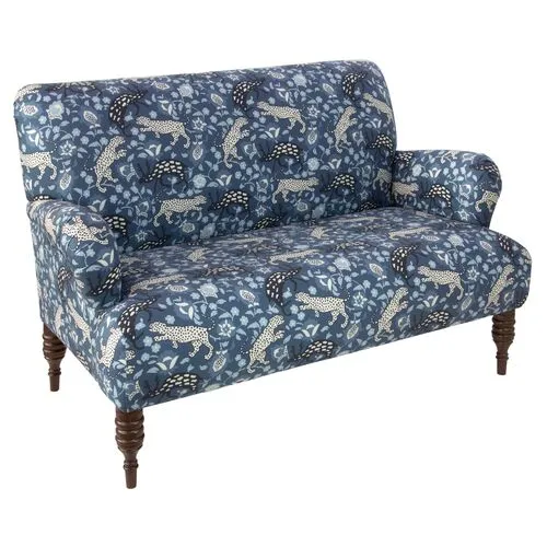 Nicolette Leopard Settee - Blue - Handcrafted