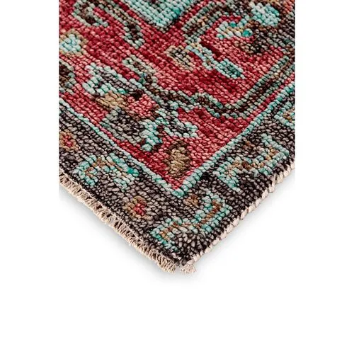 Celine Hand-Knotted Rug - Rust/Aqua - Red - Red