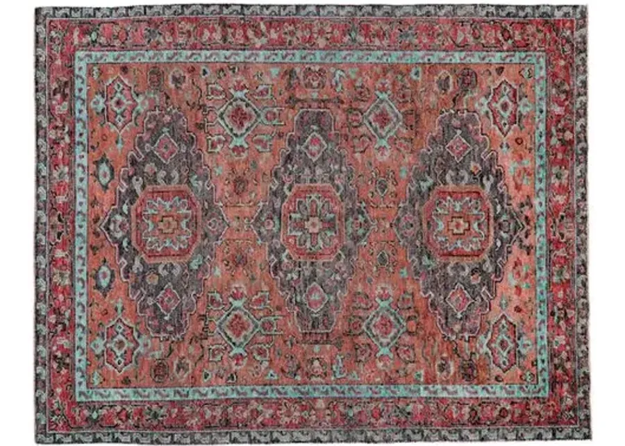 Celine Hand-Knotted Rug - Rust/Aqua - Red - Red