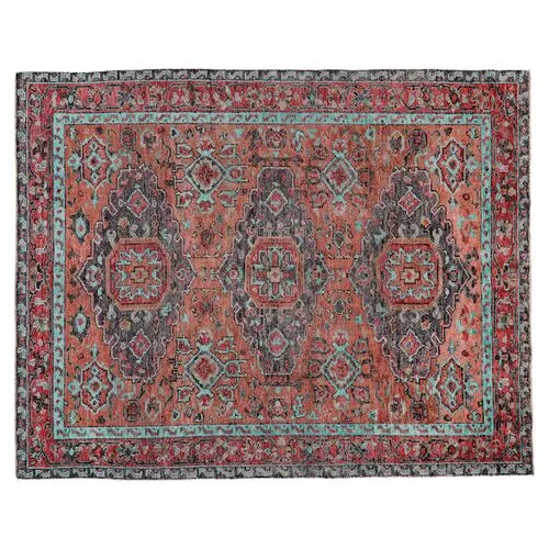 Celine Hand-Knotted Rug - Rust/Aqua - Red - Red