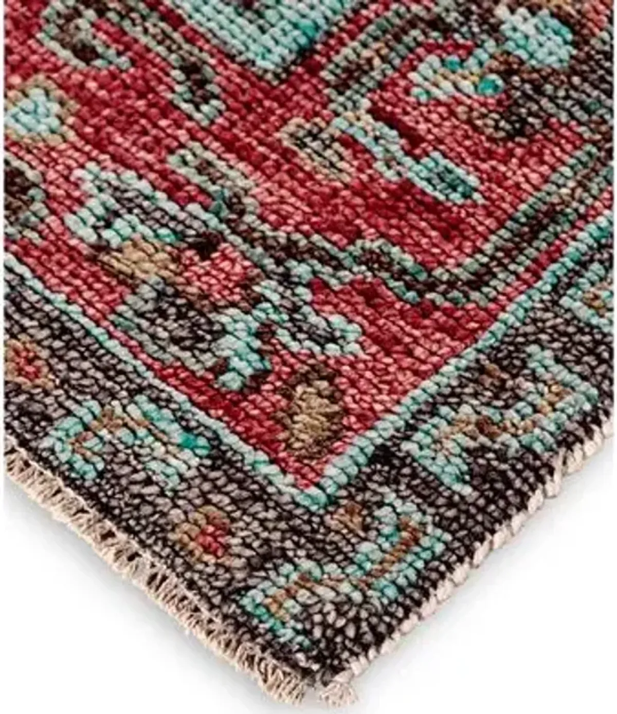 Celine Hand-Knotted Rug - Rust/Aqua - Red - Red