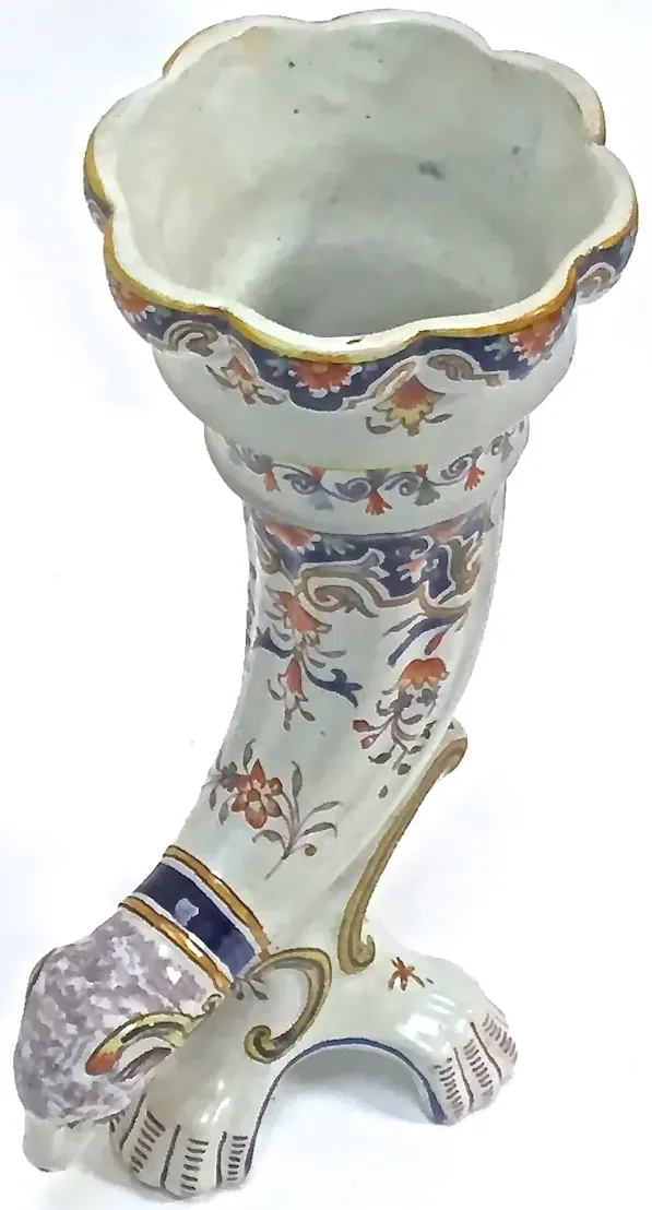 Antique Faience Ram's Head Trumpet Vase - Vermilion Designs - Blue