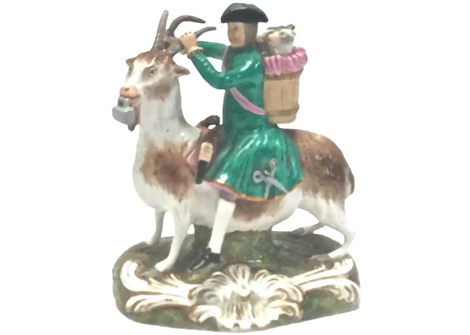 Antique Derby Tailor Riding Goat Figure - Vermilion Designs - Green