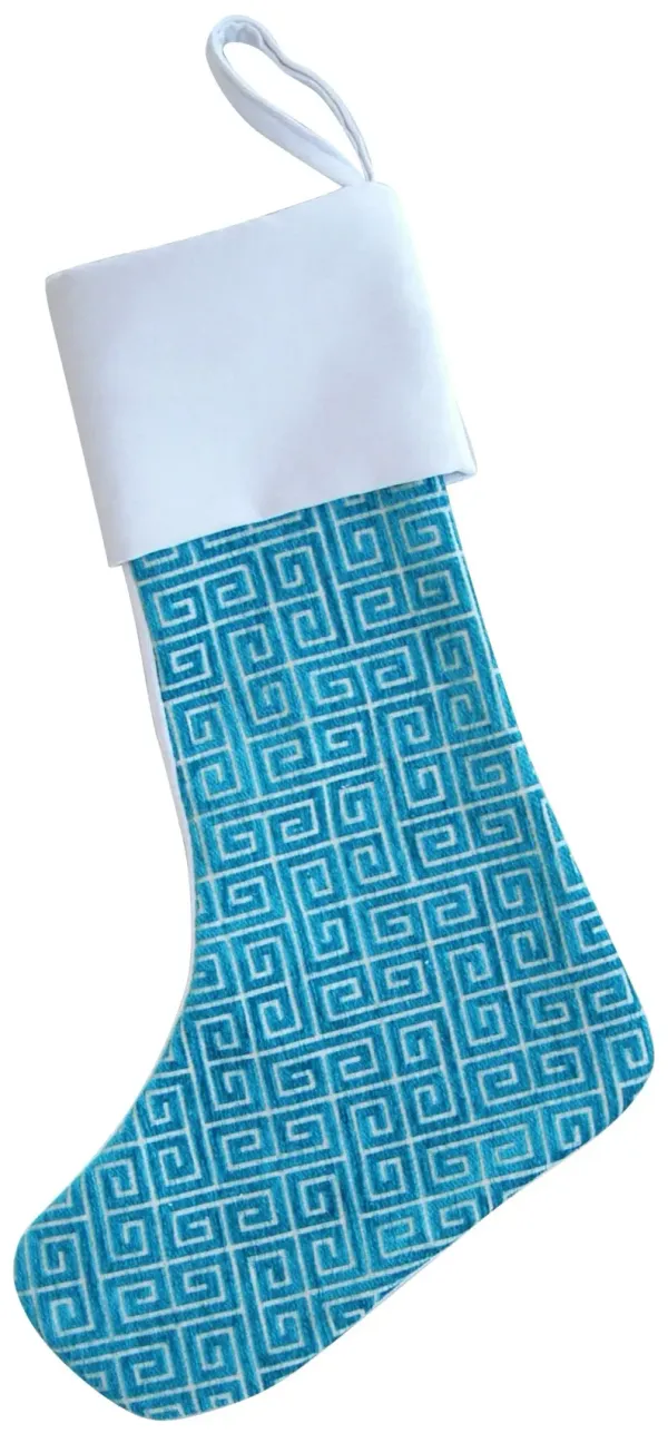 Greek Key Velvet Christmas Stocking - Gray