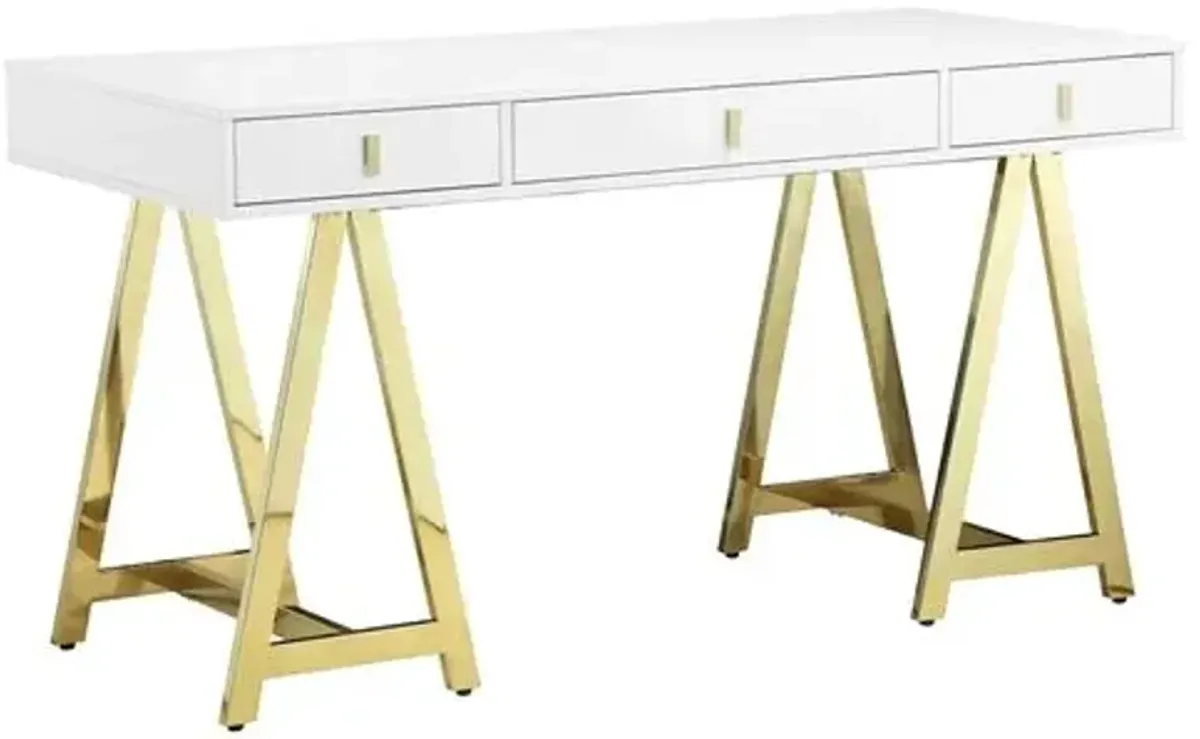 Gold Riley Desk - White