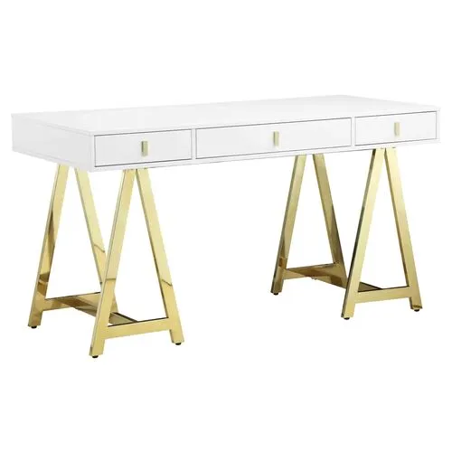 Gold Riley Desk - White