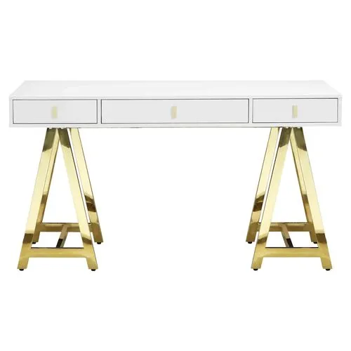 Gold Riley Desk - White