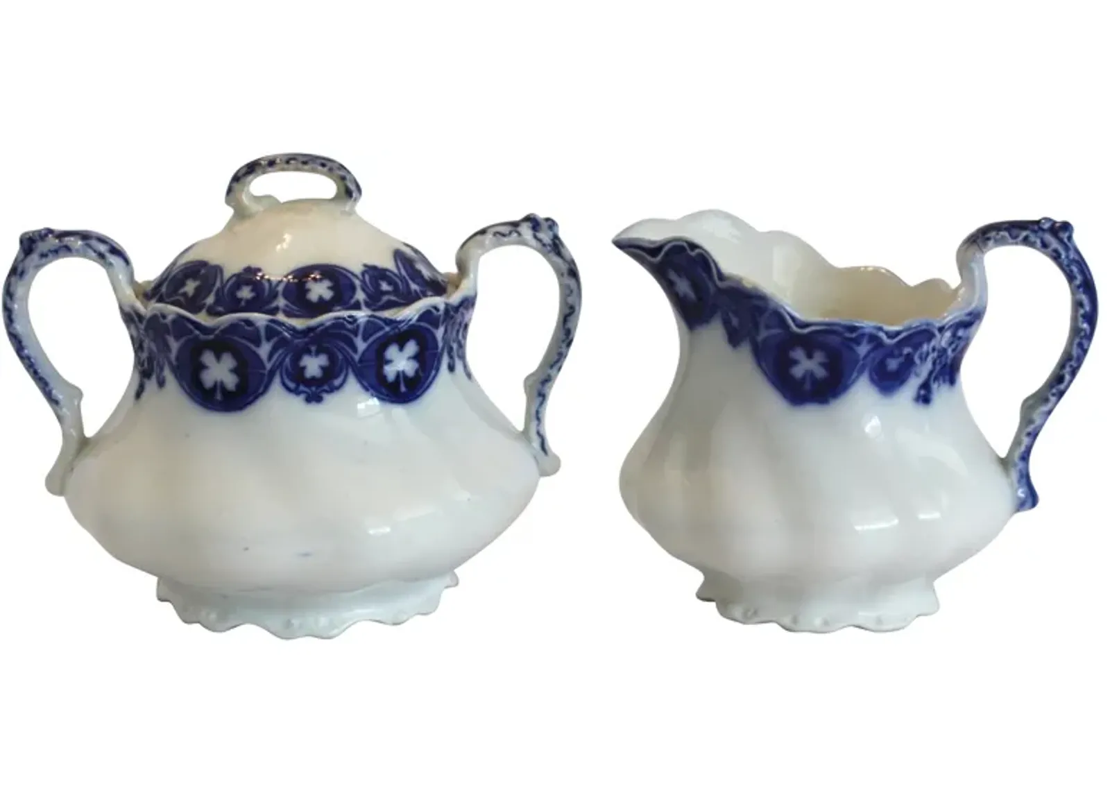 Antique English Savoy Creamer & Sugar - Ballyhoo - Blue