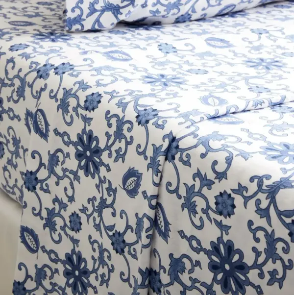 Paisley Flannel Sheet Set - Blue - Belle Epoque, 300 Thread Count, Egyptian Cotton Sateen, Soft and Luxurious