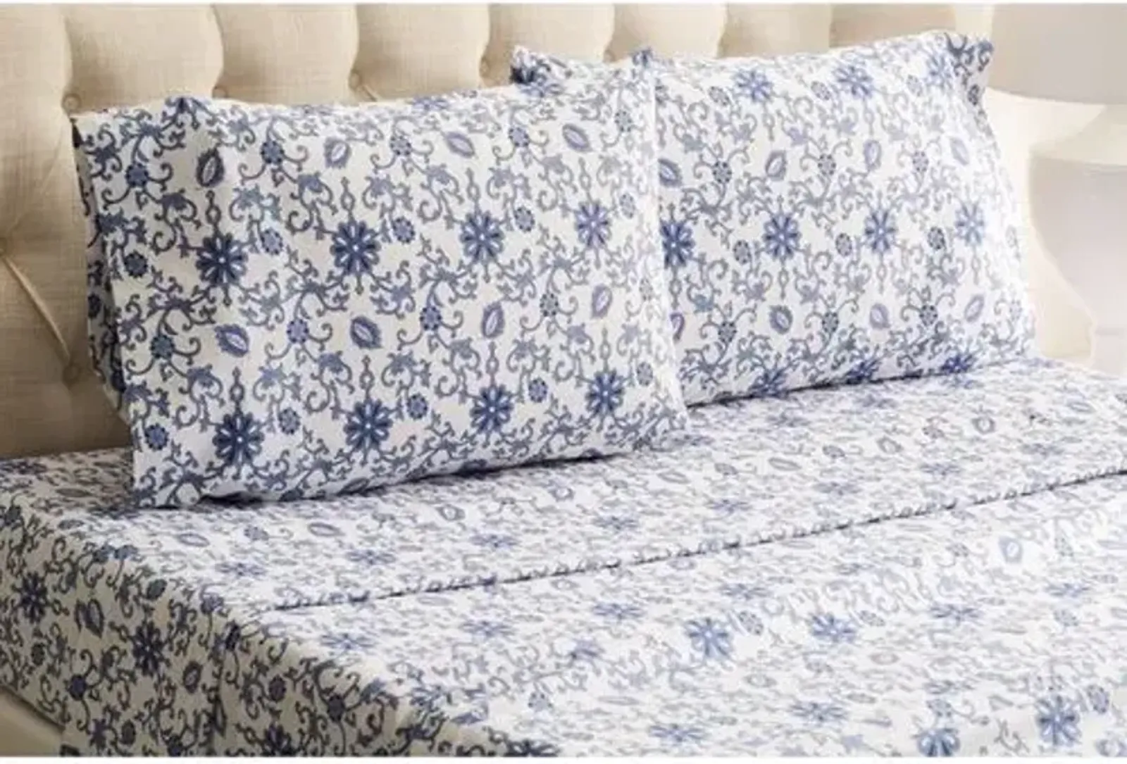 Paisley Flannel Sheet Set - Blue - Belle Epoque, 300 Thread Count, Egyptian Cotton Sateen, Soft and Luxurious