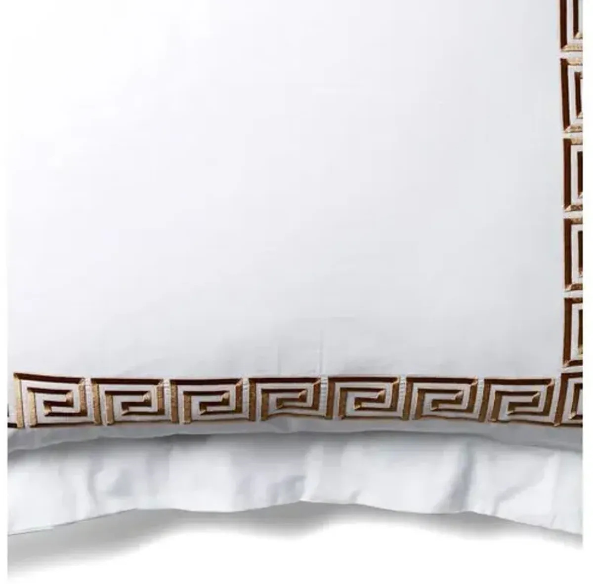 Greek Key Euro Sham - White/Tan - Hamburg House