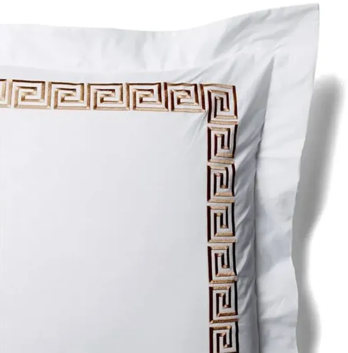 Greek Key Euro Sham - White/Tan - Hamburg House