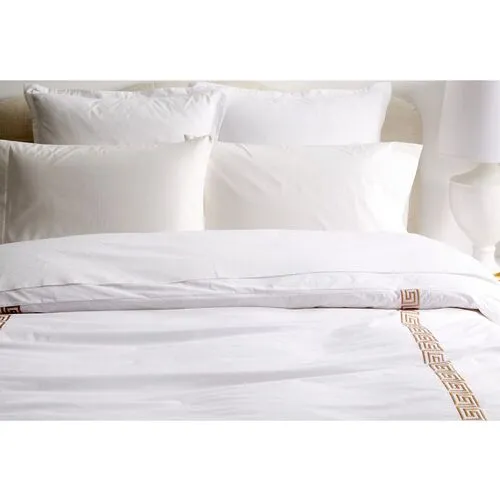 Greek Key Duvet - White/Tan - Hamburg House