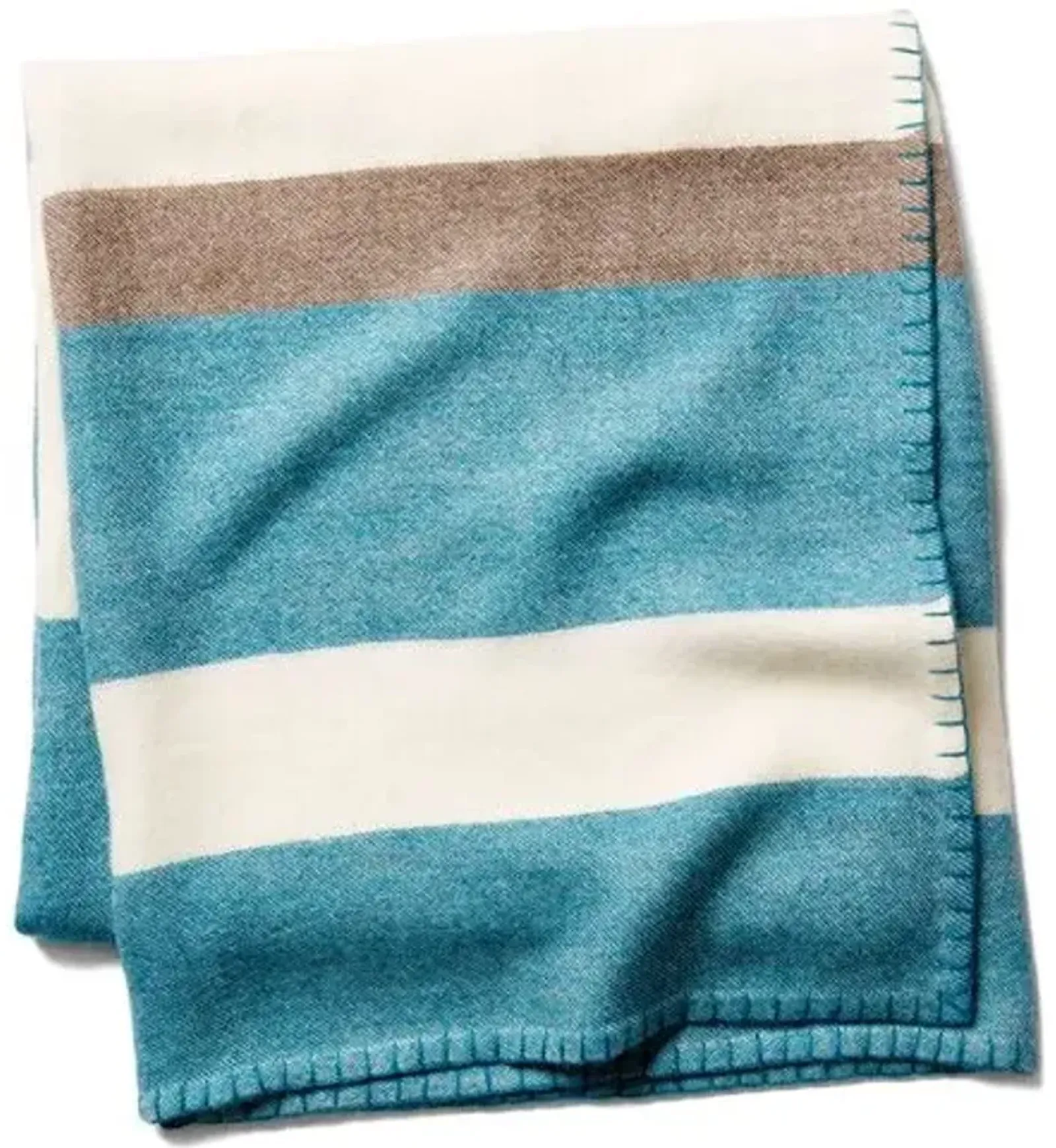 Block-Stripe Throw - Peacock/Taupe - Johanna Howard - Blue - Lightweight, Soft, Warm, Alpaca Wool