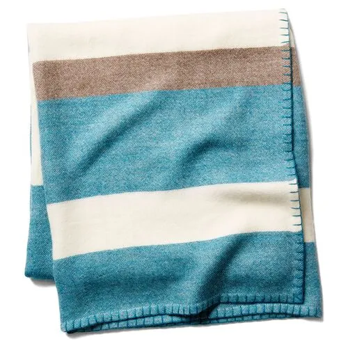 Block-Stripe Throw - Peacock/Taupe - Johanna Howard - Blue - Lightweight, Soft, Warm, Alpaca Wool