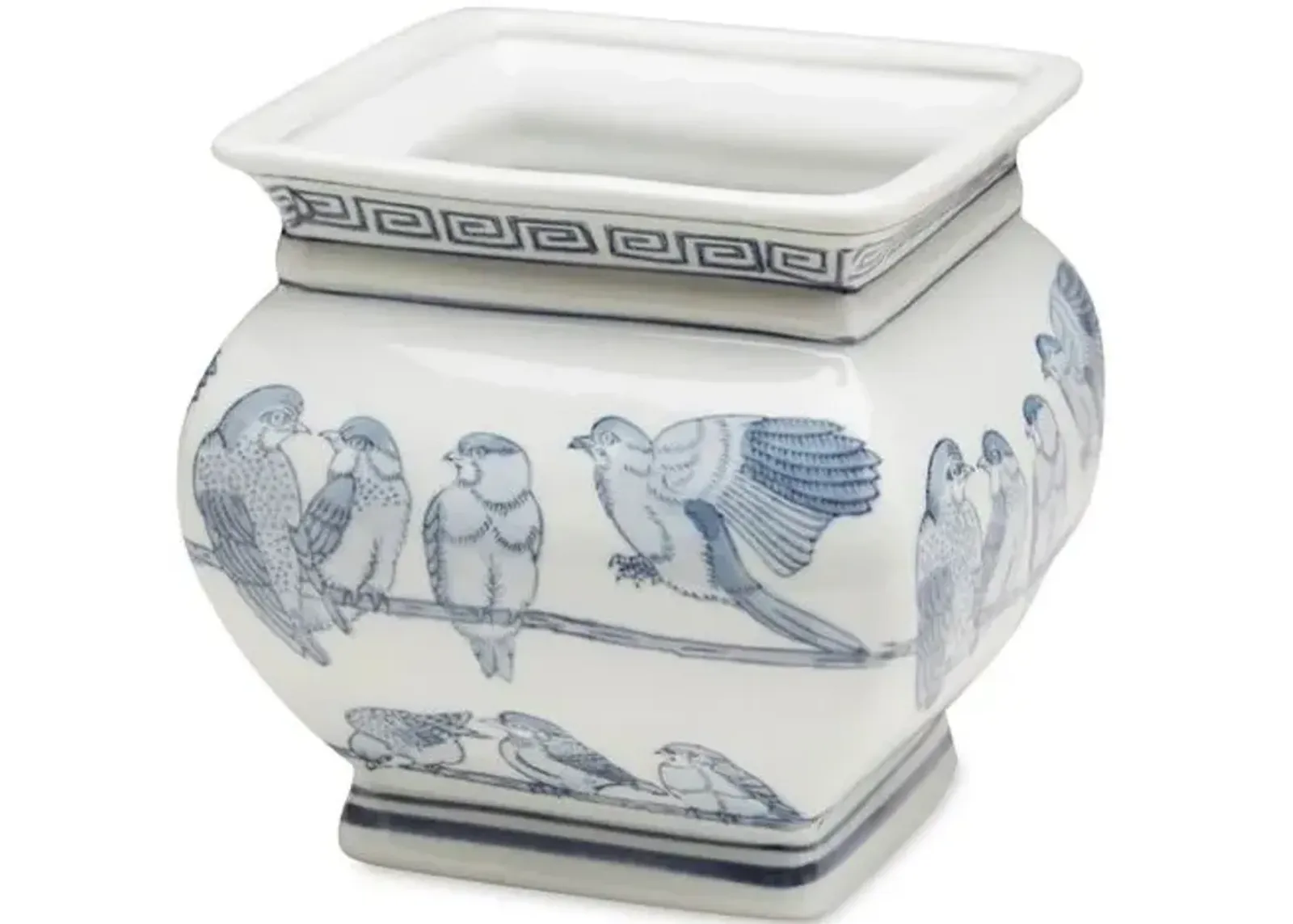 7" Ceramic Bird Outdoor Planter - Blue/White - 7Hx7Wx7D in