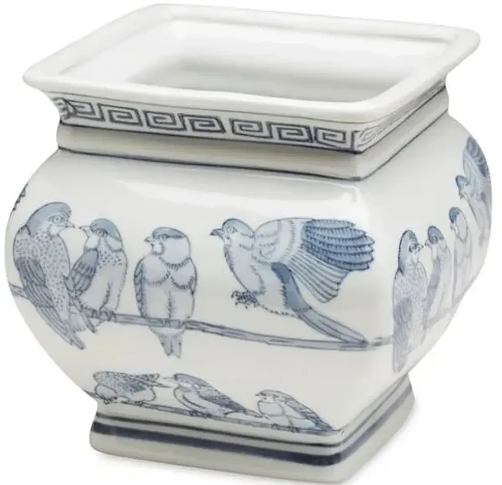 7" Ceramic Bird Outdoor Planter - Blue/White - 7Hx7Wx7D in