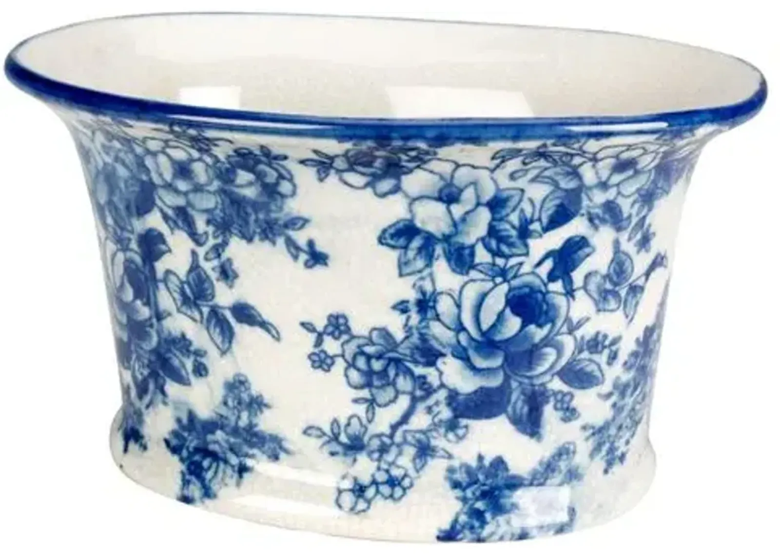 9" Ceramic Planter - Blue/White - 5Hx6.5Wx9D in