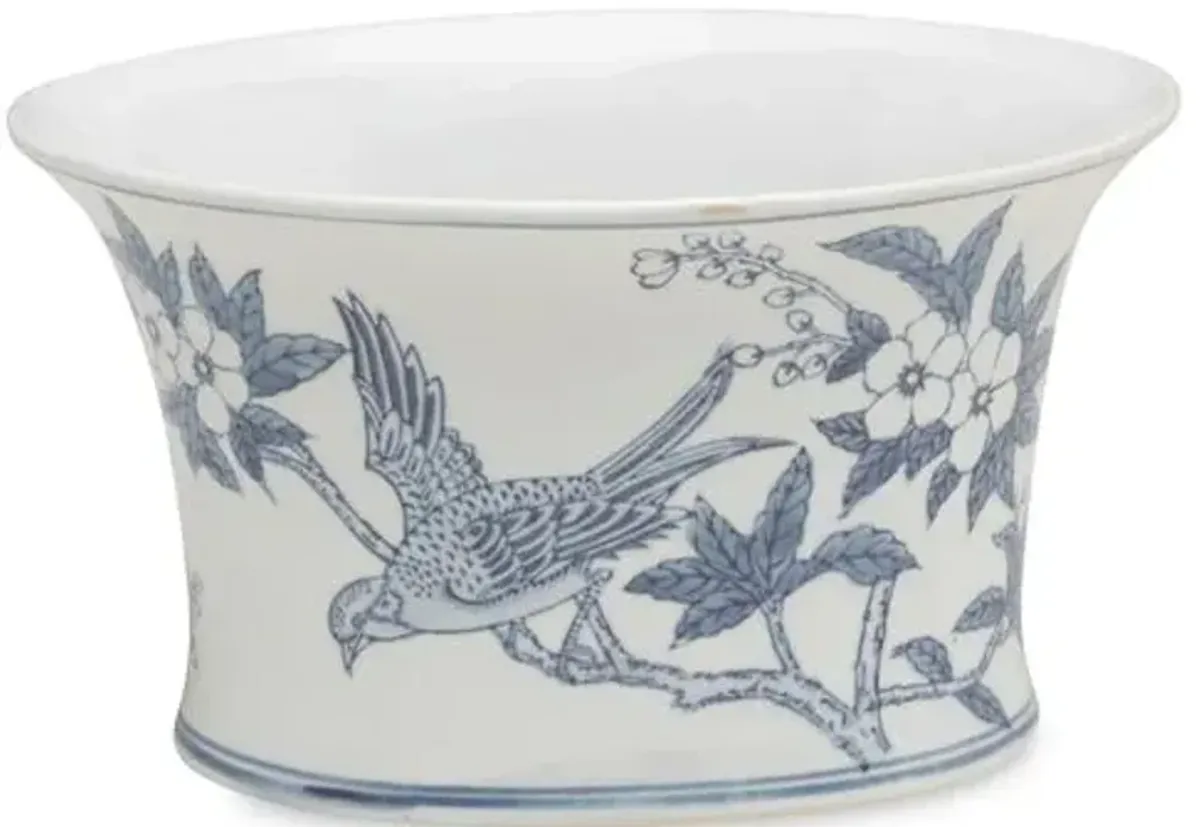 10" Ceramic Bird Outdoor Planter - Blue/White - 6Hx7Wx10D in