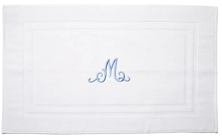 Script Monogram Bath Mat, White/Blue