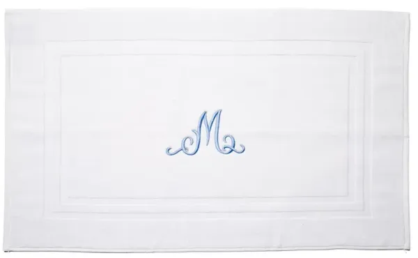 Script Monogram Bath Mat, White/Blue