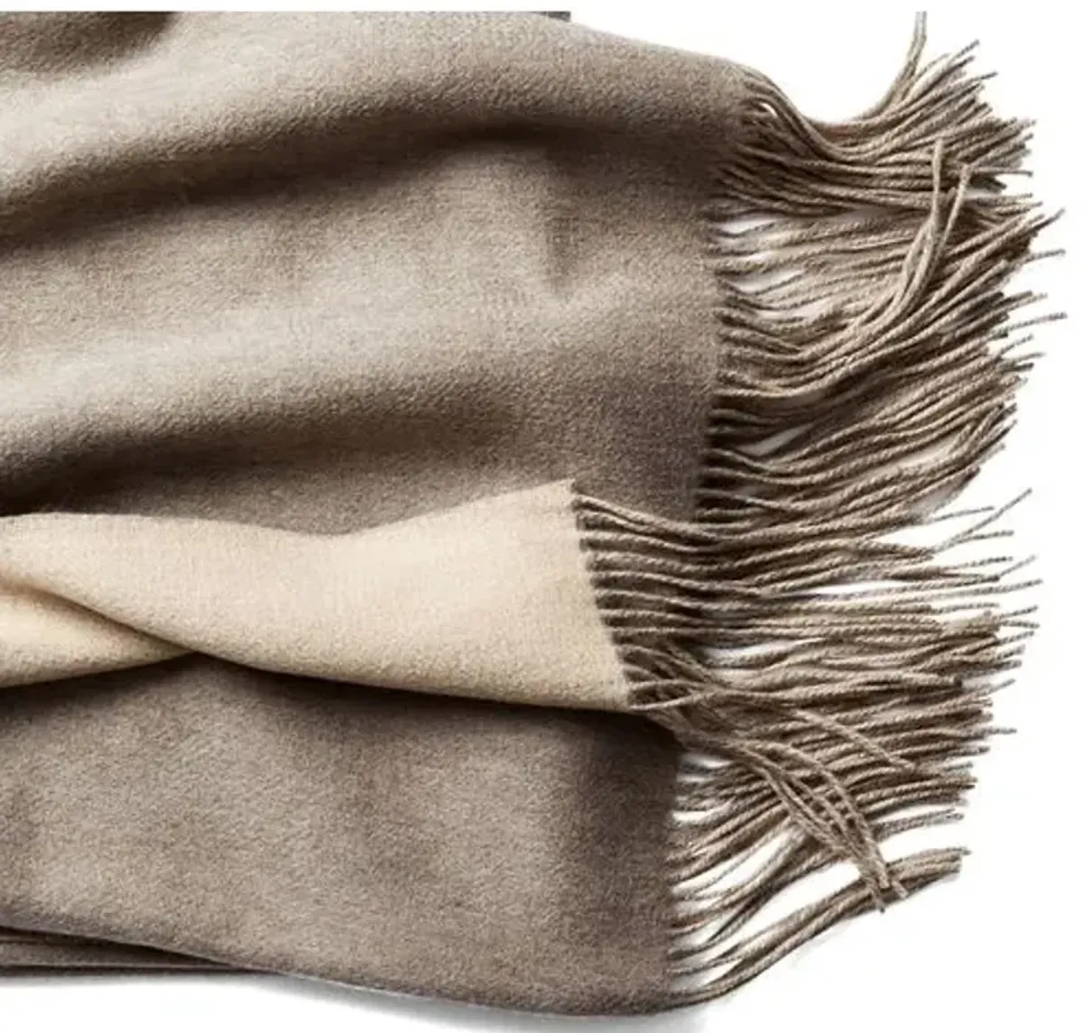 Reversible Cashmere-Blend Throw - Sand - Beige, Fringed