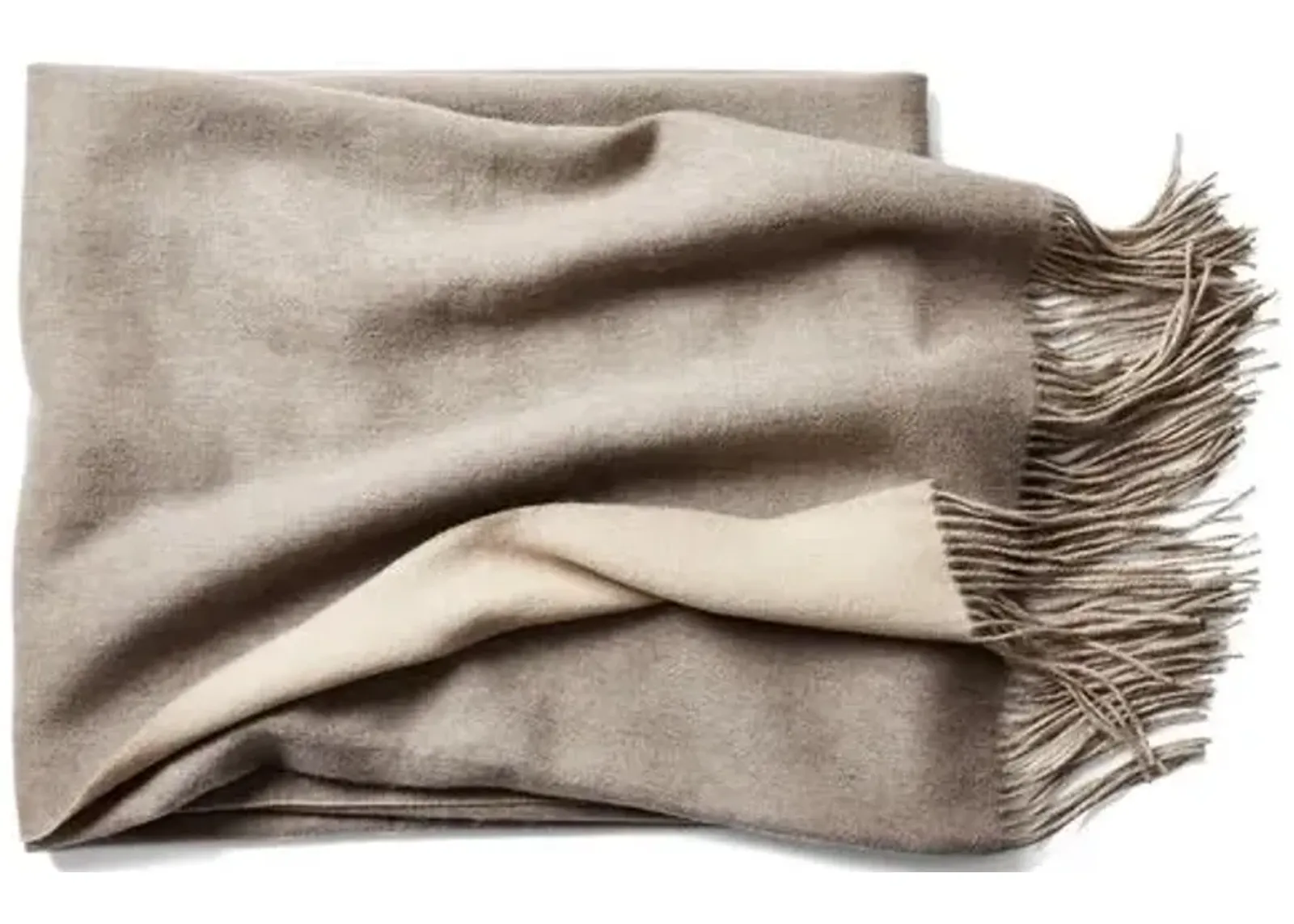 Reversible Cashmere-Blend Throw - Sand - Beige, Fringed