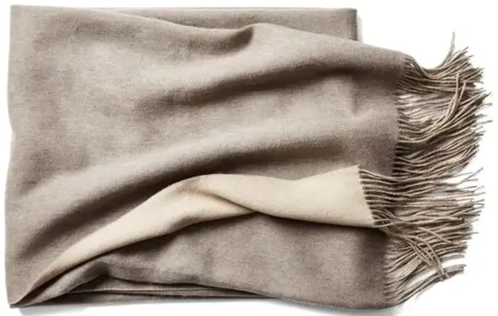 Reversible Cashmere-Blend Throw - Sand - Beige, Fringed