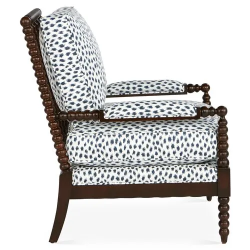 Bankwood Accent Chair - Indigo Spot Sunbrella - Miles Talbott - Handcrafted - Blue, Comfortable, Durable, Easy To Clean